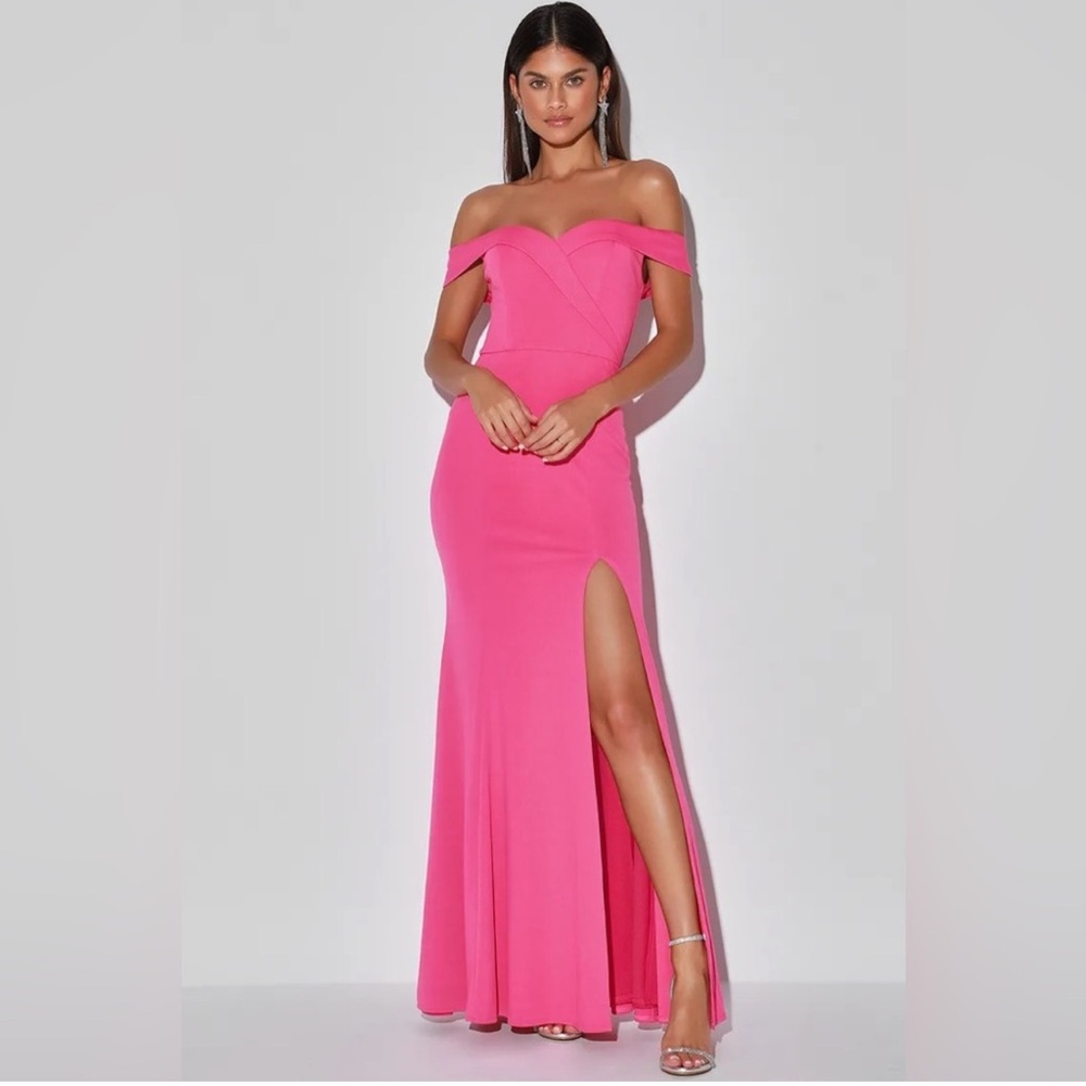 Lulus NWT song of love off the shoulder hot pink maxi dress